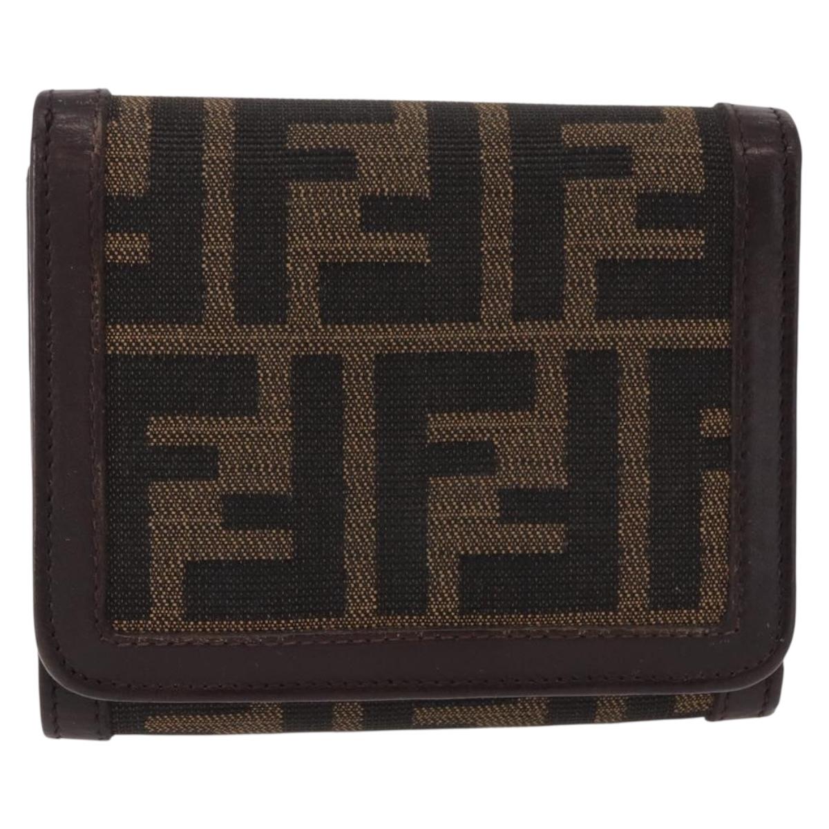 FENDI Zucca Canvas Wallet Black Brown Auth bs36073