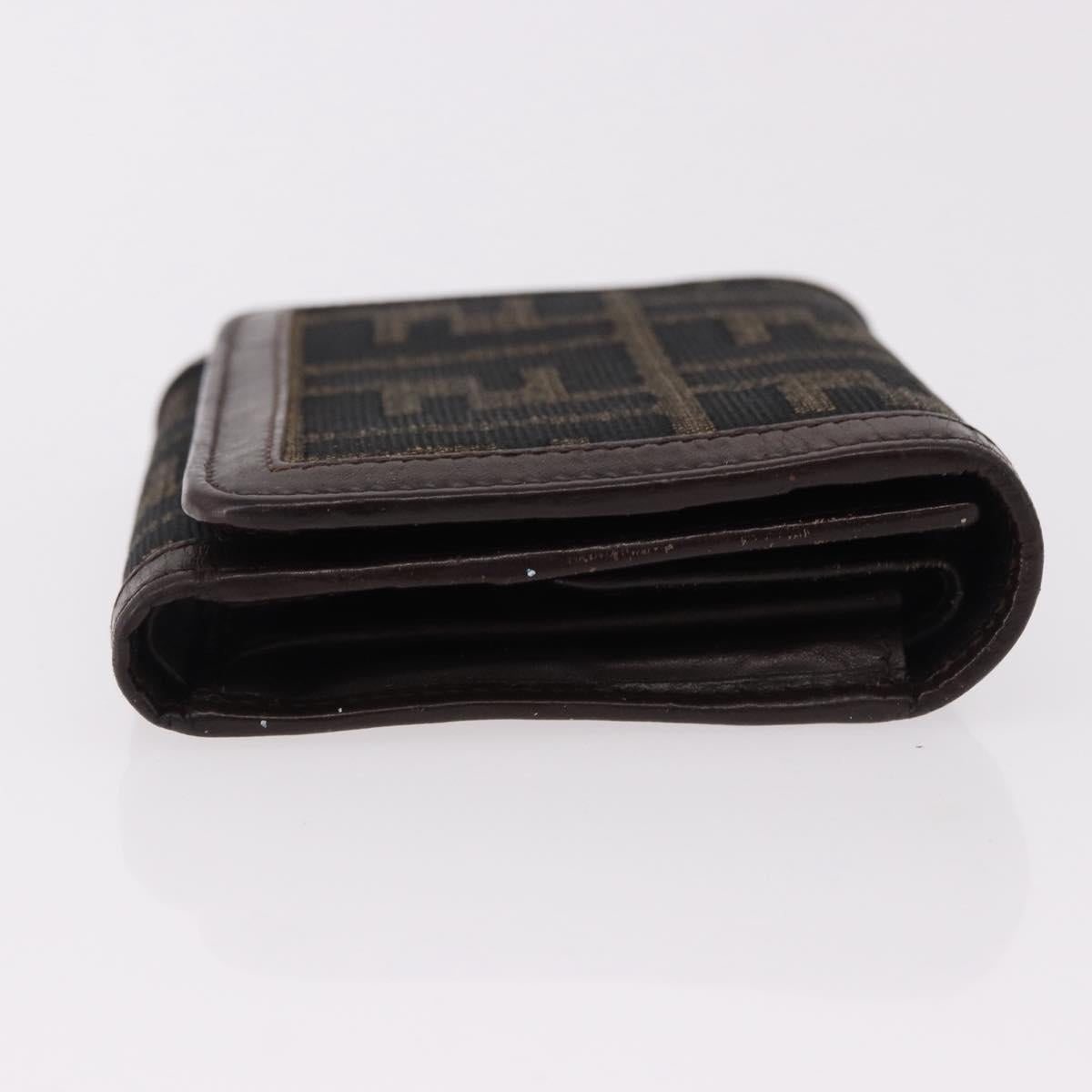 FENDI Zucca Canvas Wallet Black Brown Auth bs36073