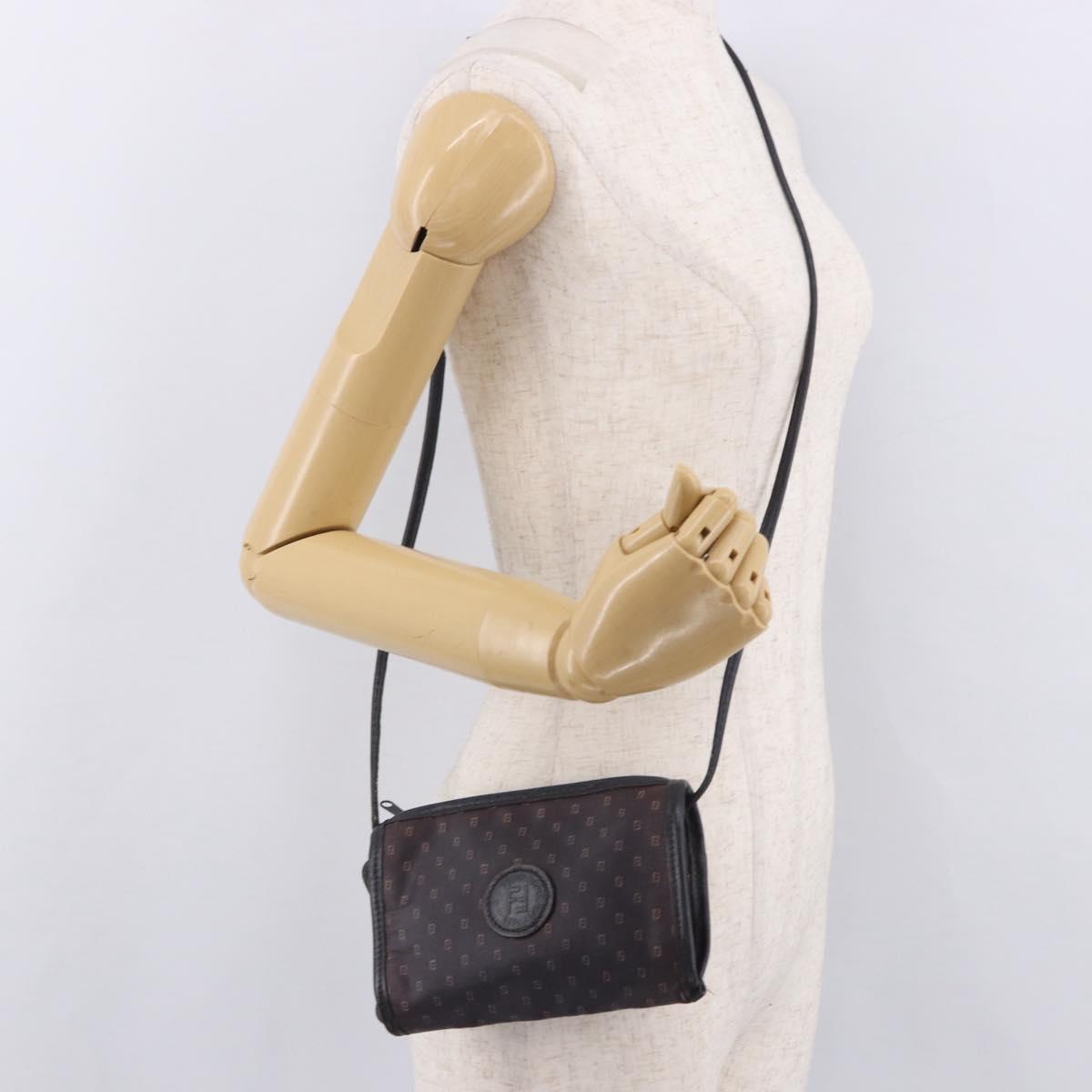 FENDI Shoulder Bag PVC Canvas Black Auth bs36074
