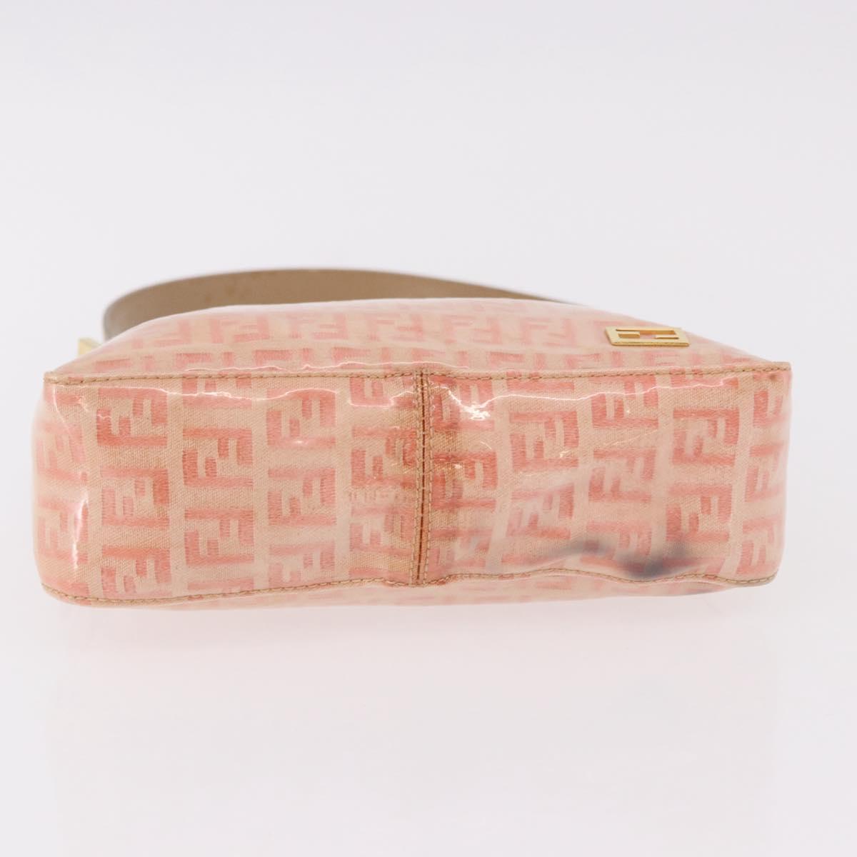 FENDI Zucchino Canvas Hand Pouch Coated Canvas Pink Gold Auth bs36075