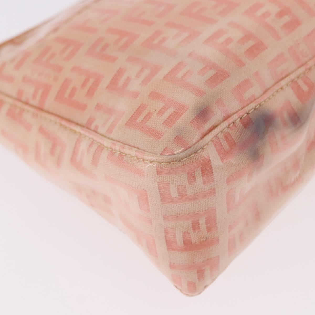FENDI Zucchino Canvas Hand Pouch Coated Canvas Pink Gold Auth bs36075