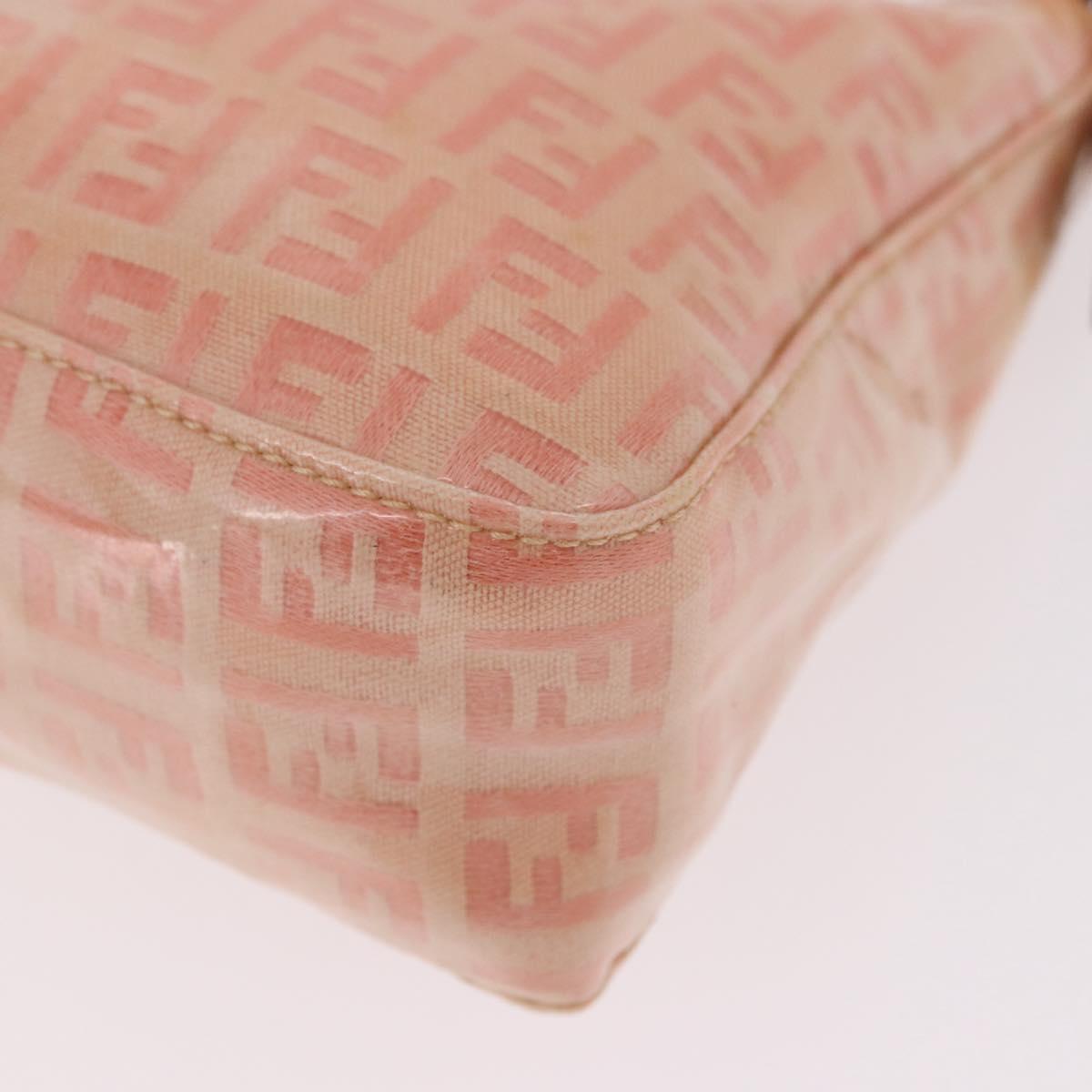 FENDI Zucchino Canvas Hand Pouch Coated Canvas Pink Gold Auth bs36075