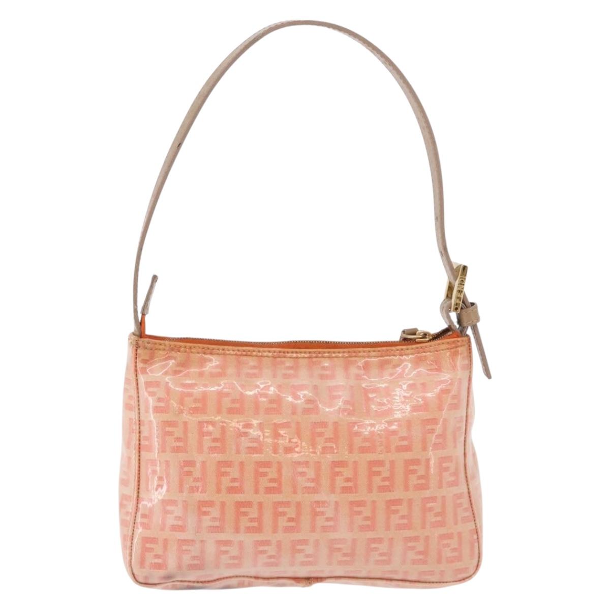 FENDI Zucchino Canvas Hand Pouch Coated Canvas Pink Gold Auth bs36075