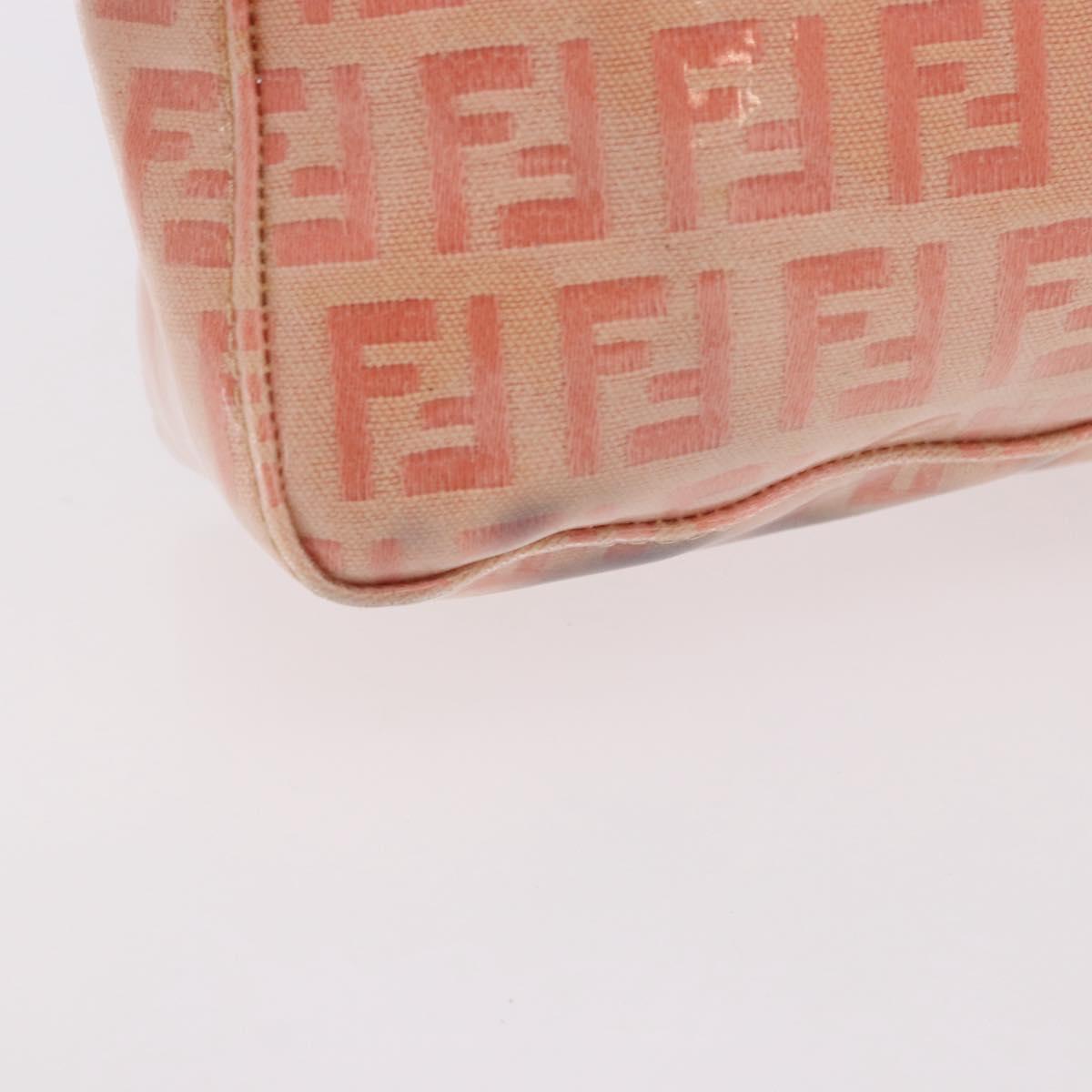 FENDI Zucchino Canvas Hand Pouch Coated Canvas Pink Gold Auth bs36075