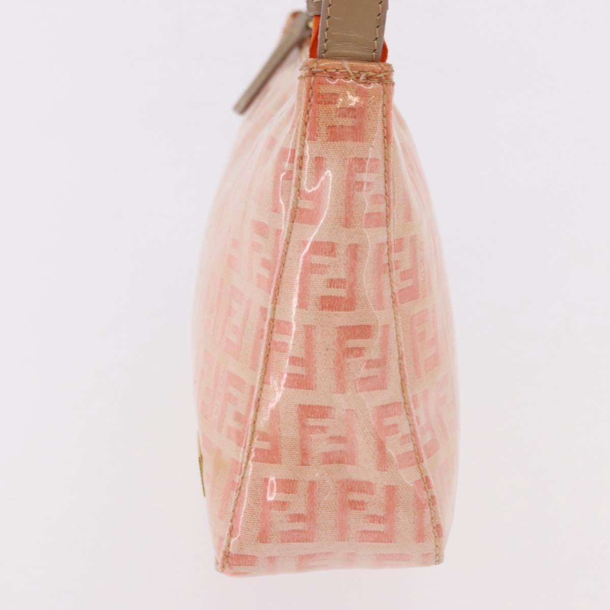 FENDI Zucchino Canvas Hand Pouch Coated Canvas Pink Gold Auth bs36075
