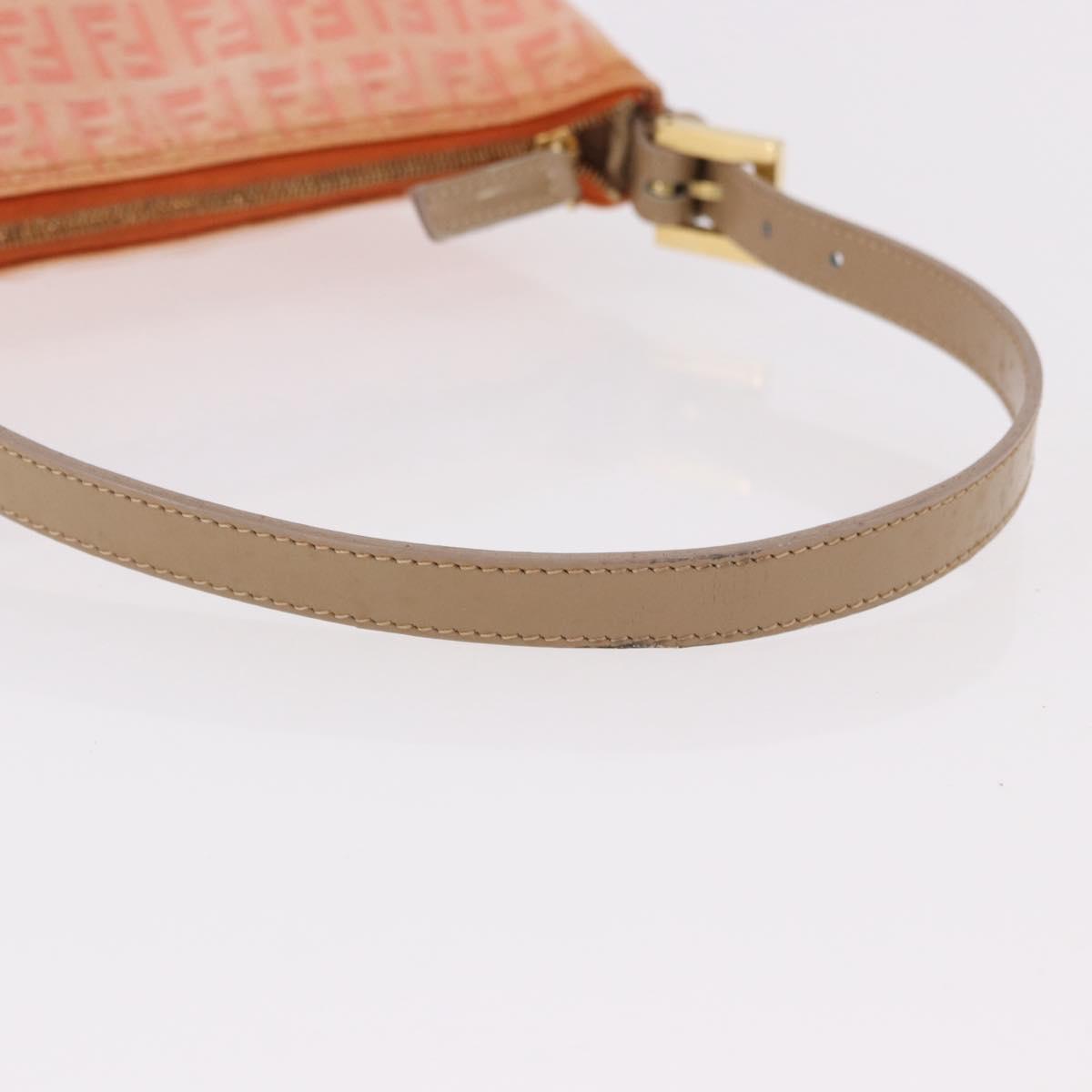 FENDI Zucchino Canvas Hand Pouch Coated Canvas Pink Gold Auth bs36075