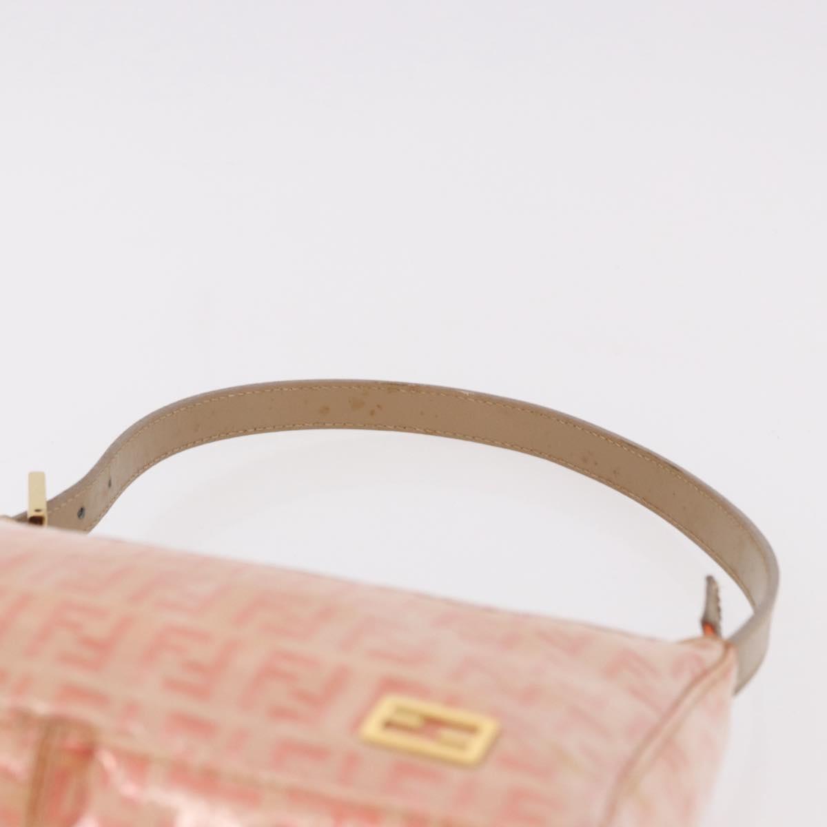 FENDI Zucchino Canvas Hand Pouch Coated Canvas Pink Gold Auth bs36075