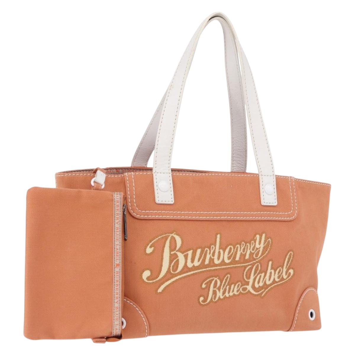 BURBERRY Blue Label Hand Bag Canvas Orange Silver Auth bs36076A