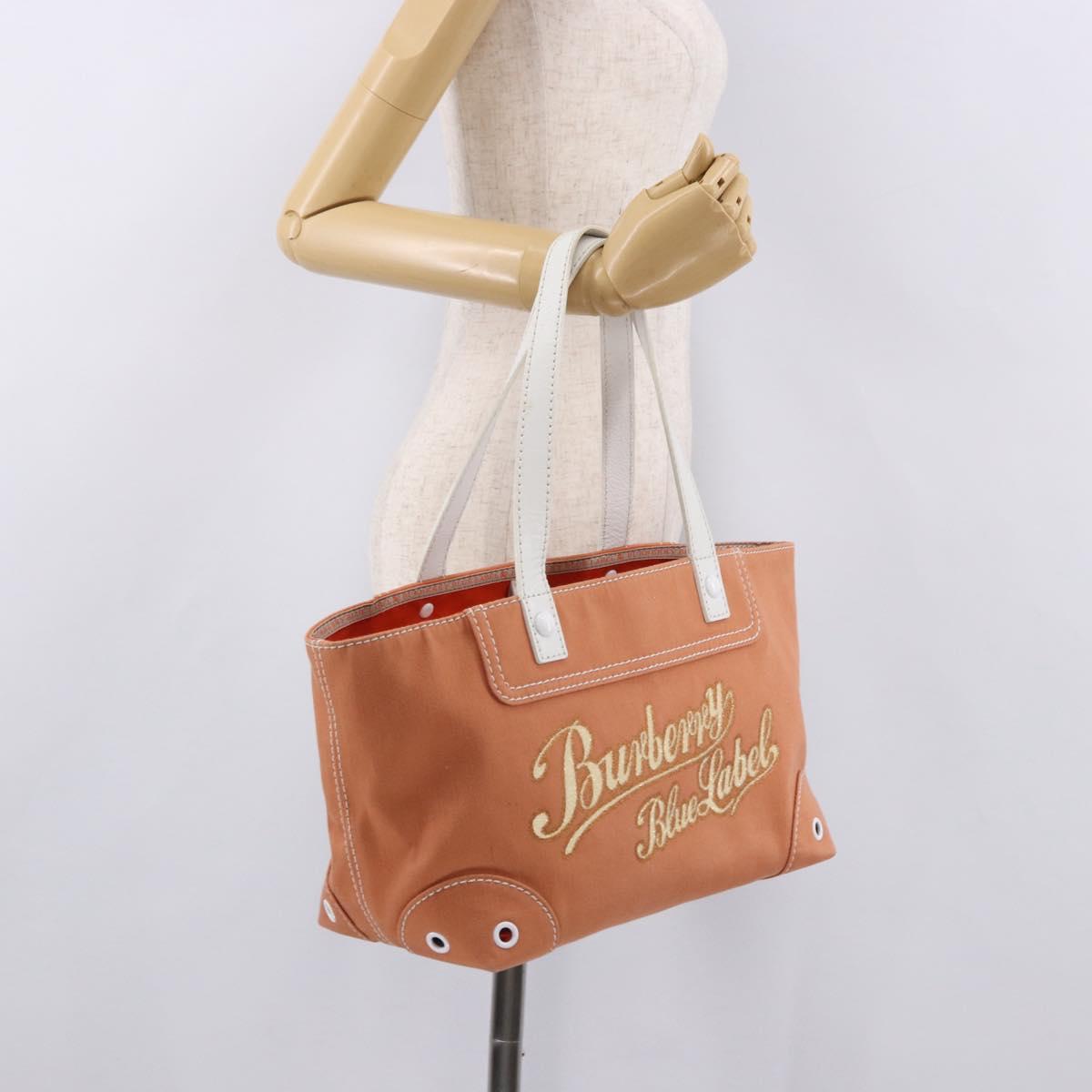 BURBERRY Blue Label Hand Bag Canvas Orange Silver Auth bs36076A