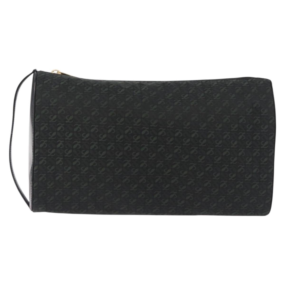 LOEWE Anagram Clutch Bag Canvas Black Gold Auth bs36077V
