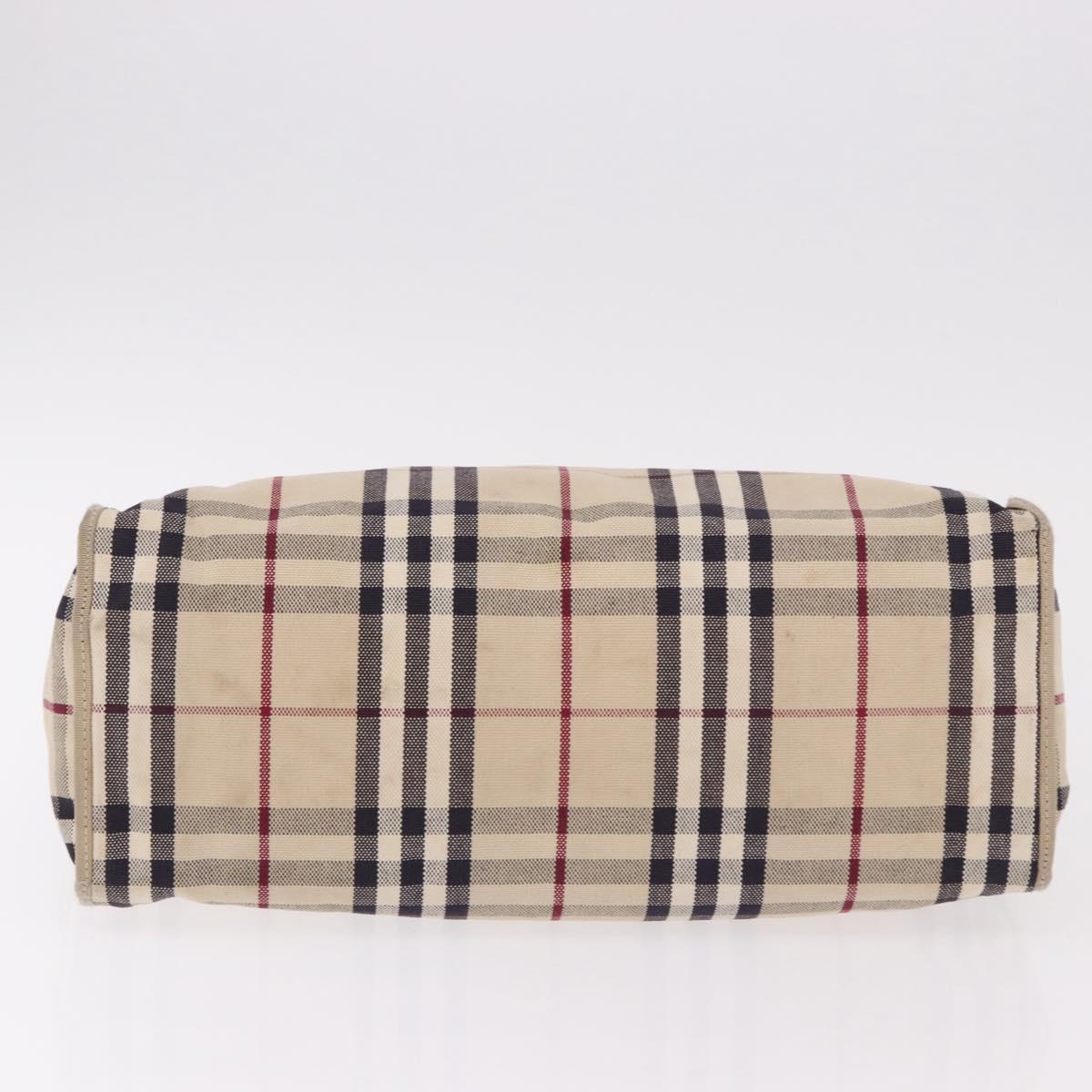 BURBERRY Nova Check Hand Bag Canvas Beige Silver Auth bs36078