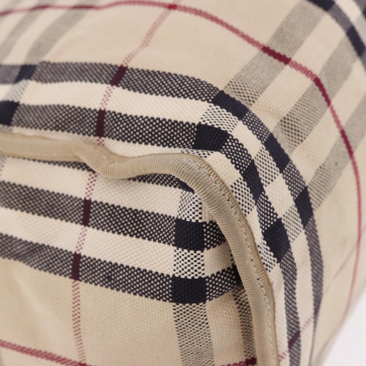 BURBERRY Nova Check Hand Bag Canvas Beige Silver Auth bs36078
