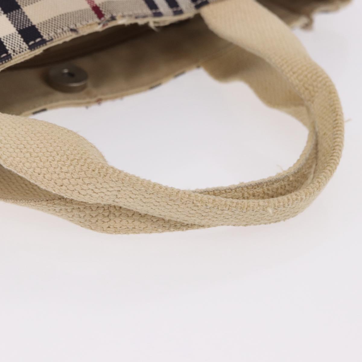 BURBERRY Nova Check Hand Bag Canvas Beige Silver Auth bs36078