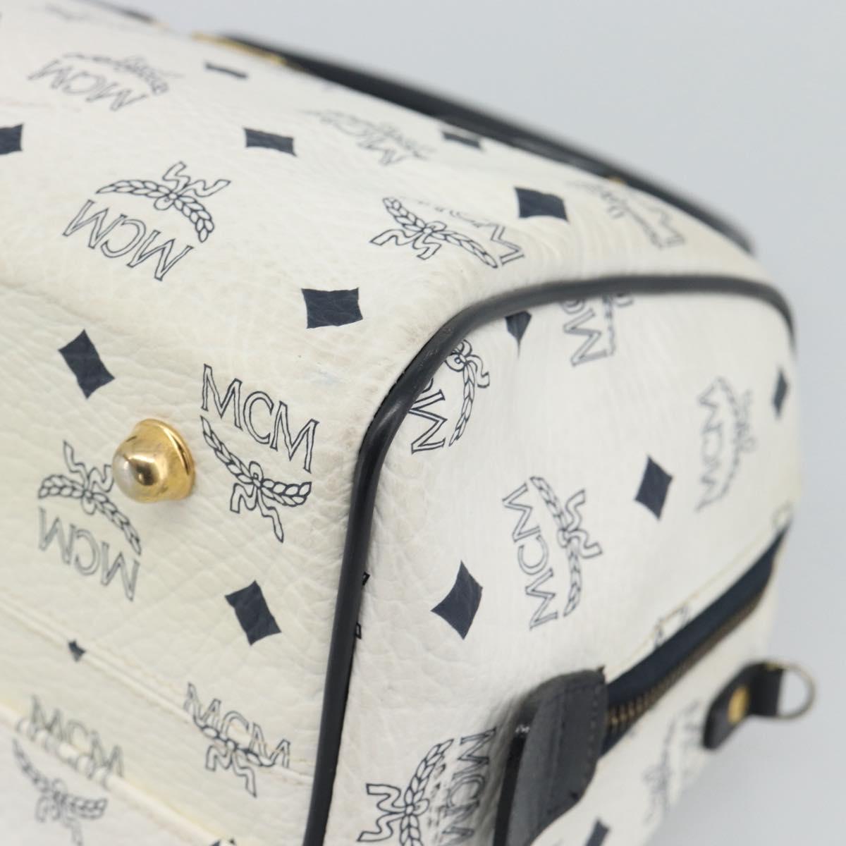 MCM Vicetos Logogram Hand Bag PVC Leather White Gold Auth bs36079