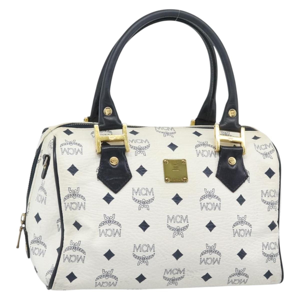 MCM Vicetos Logogram Hand Bag PVC Leather White Gold Auth bs36079