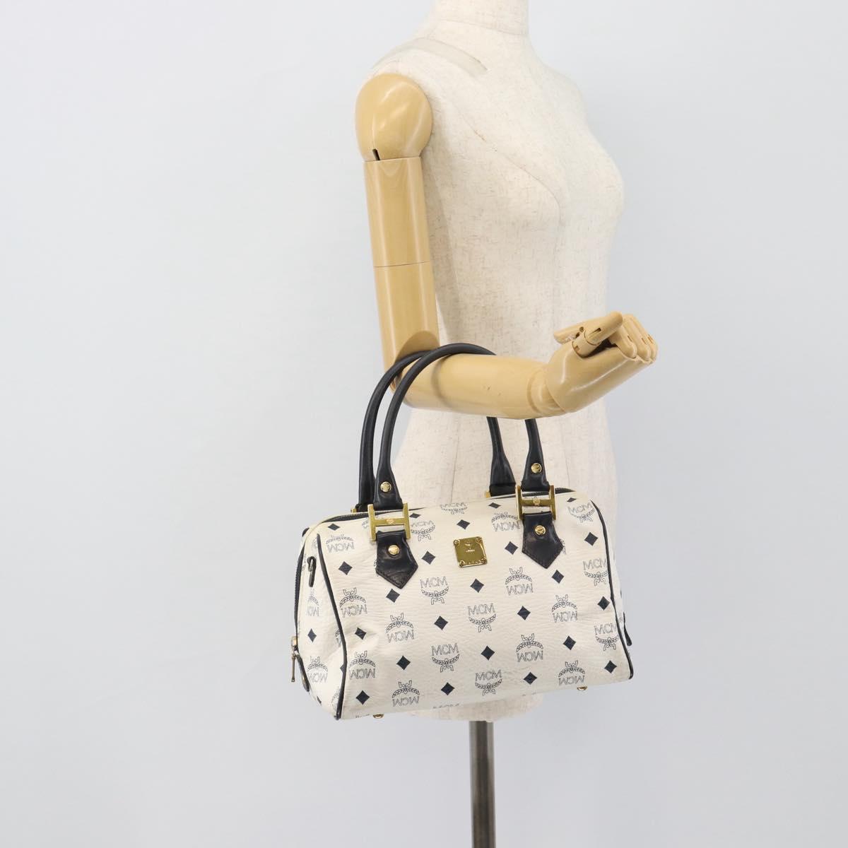 MCM Vicetos Logogram Hand Bag PVC Leather White Gold Auth bs36079