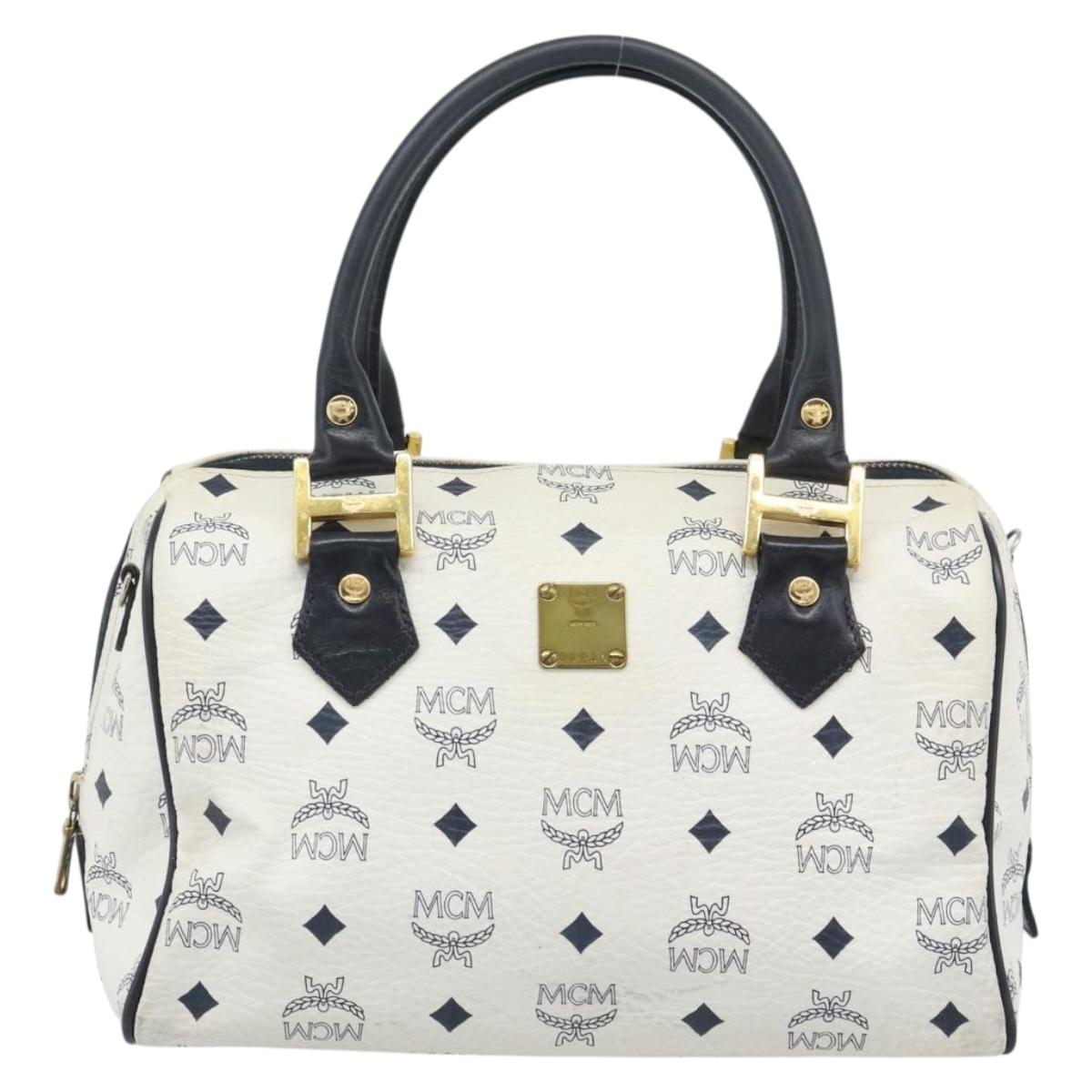 MCM Vicetos Logogram Hand Bag PVC Leather White Gold Auth bs36079