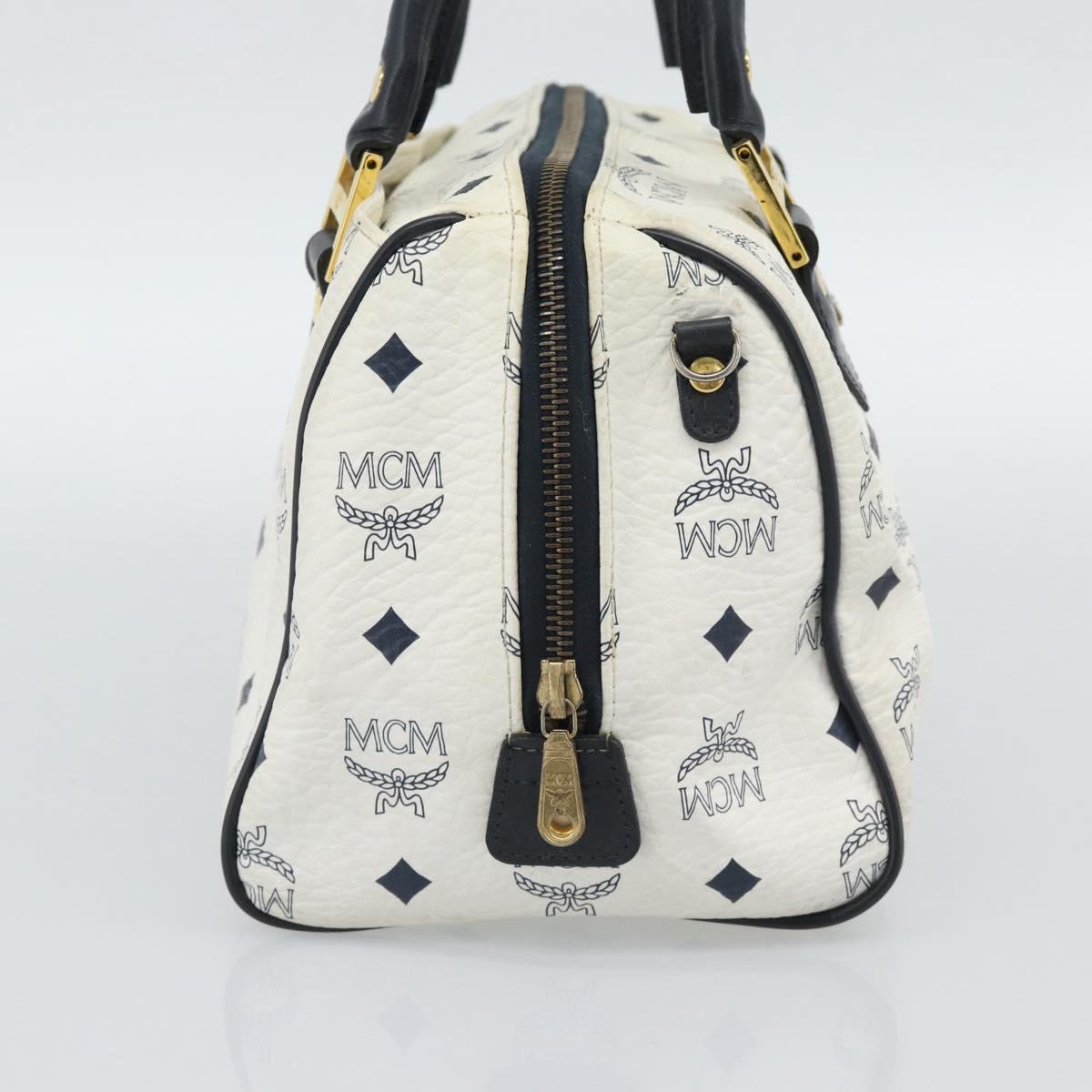 MCM Vicetos Logogram Hand Bag PVC Leather White Gold Auth bs36079