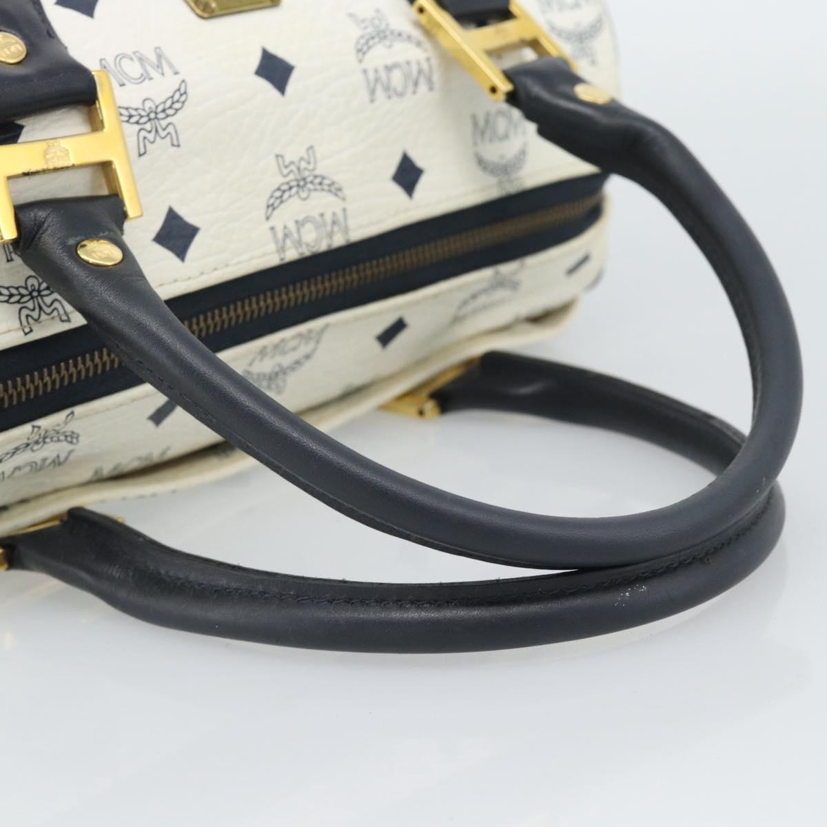 MCM Vicetos Logogram Hand Bag PVC Leather White Gold Auth bs36079