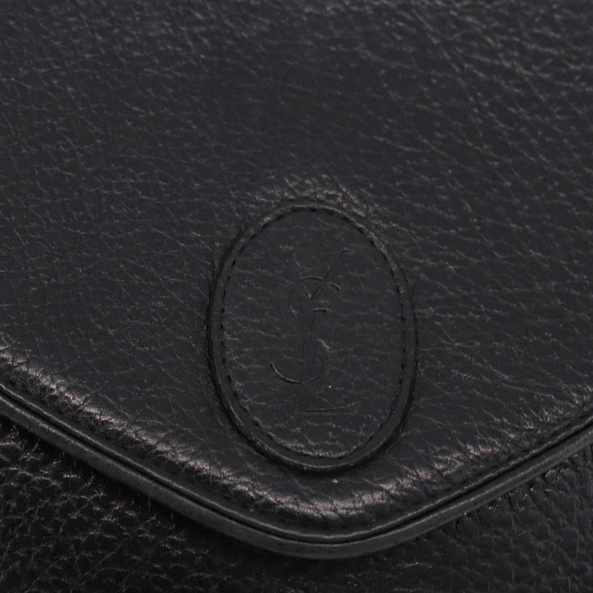 SAINT LAURENT Shoulder Bag Leather Black Gold Auth bs36080