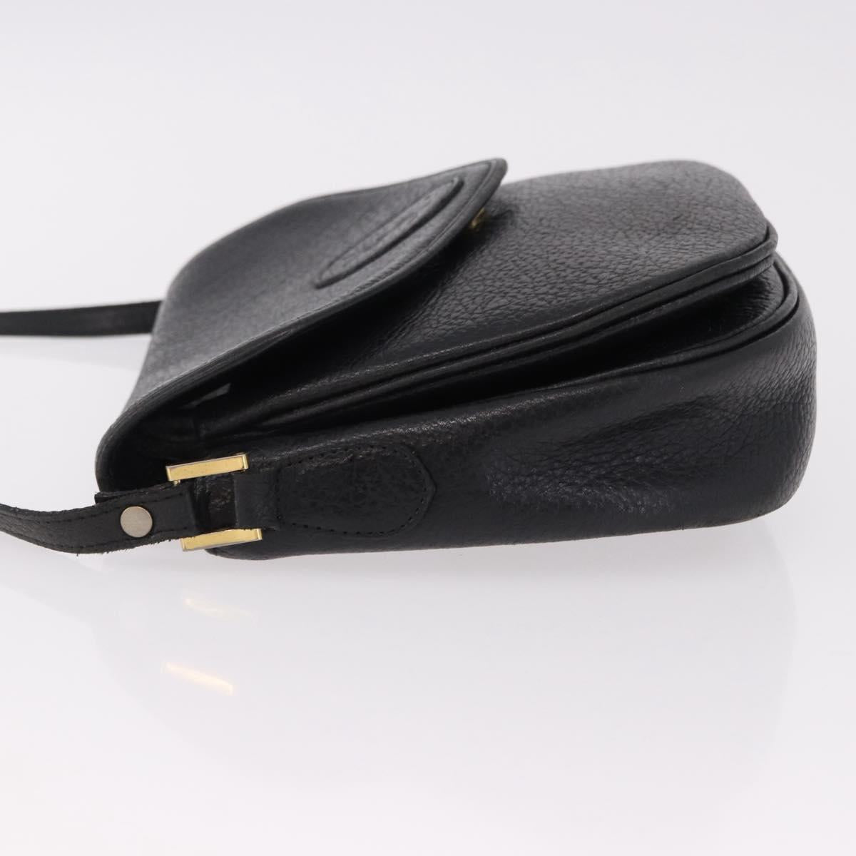SAINT LAURENT Shoulder Bag Leather Black Gold Auth bs36080