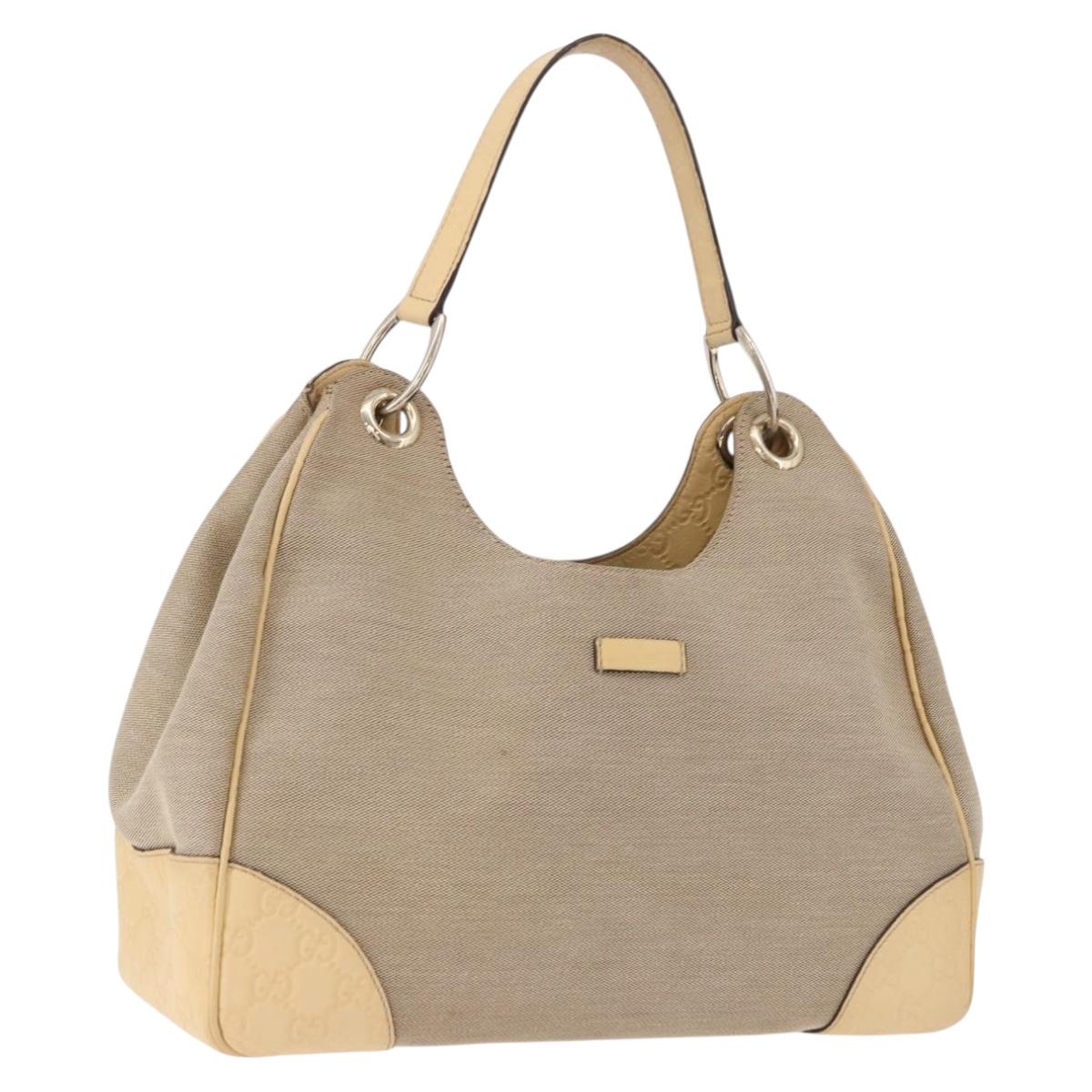 GUCCI GG Canvas Guccissima Hand Bag Leather Beige Gold 257268 Auth bs36083A