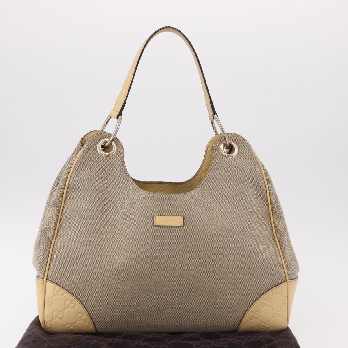 GUCCI GG Canvas Guccissima Hand Bag Leather Beige Gold 257268 Auth bs36083A