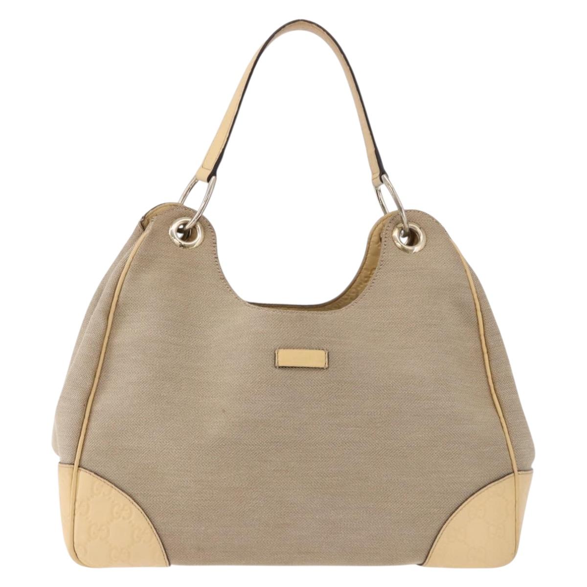 GUCCI GG Canvas Guccissima Hand Bag Leather Beige Gold 257268 Auth bs36083A