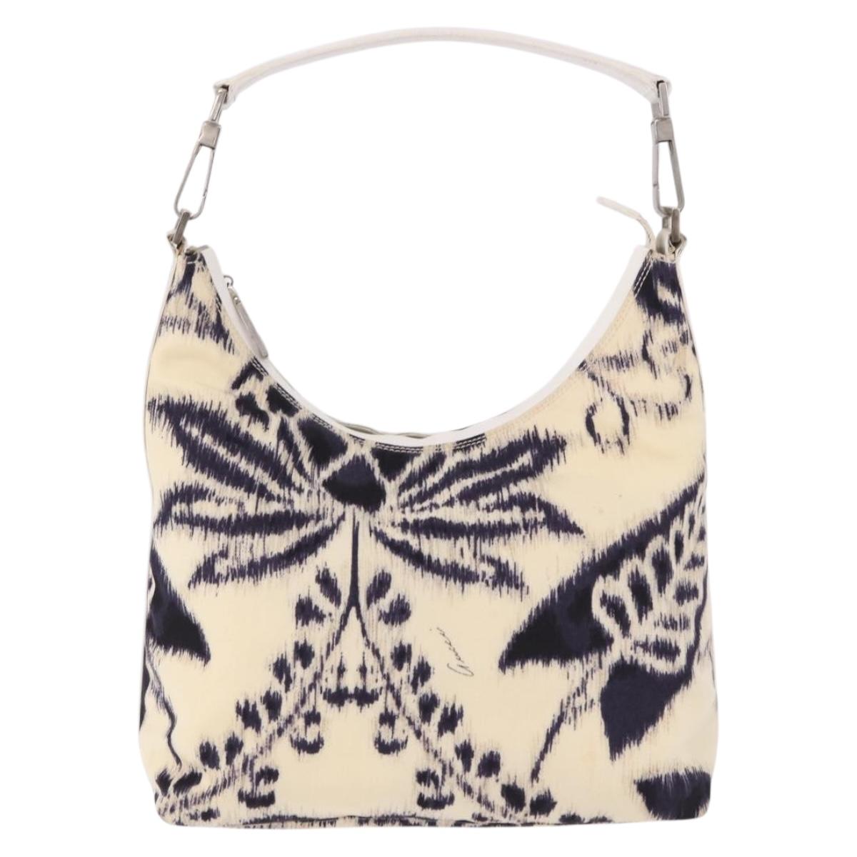 GUCCI Hand Bag Canvas White Silver Auth bs36084