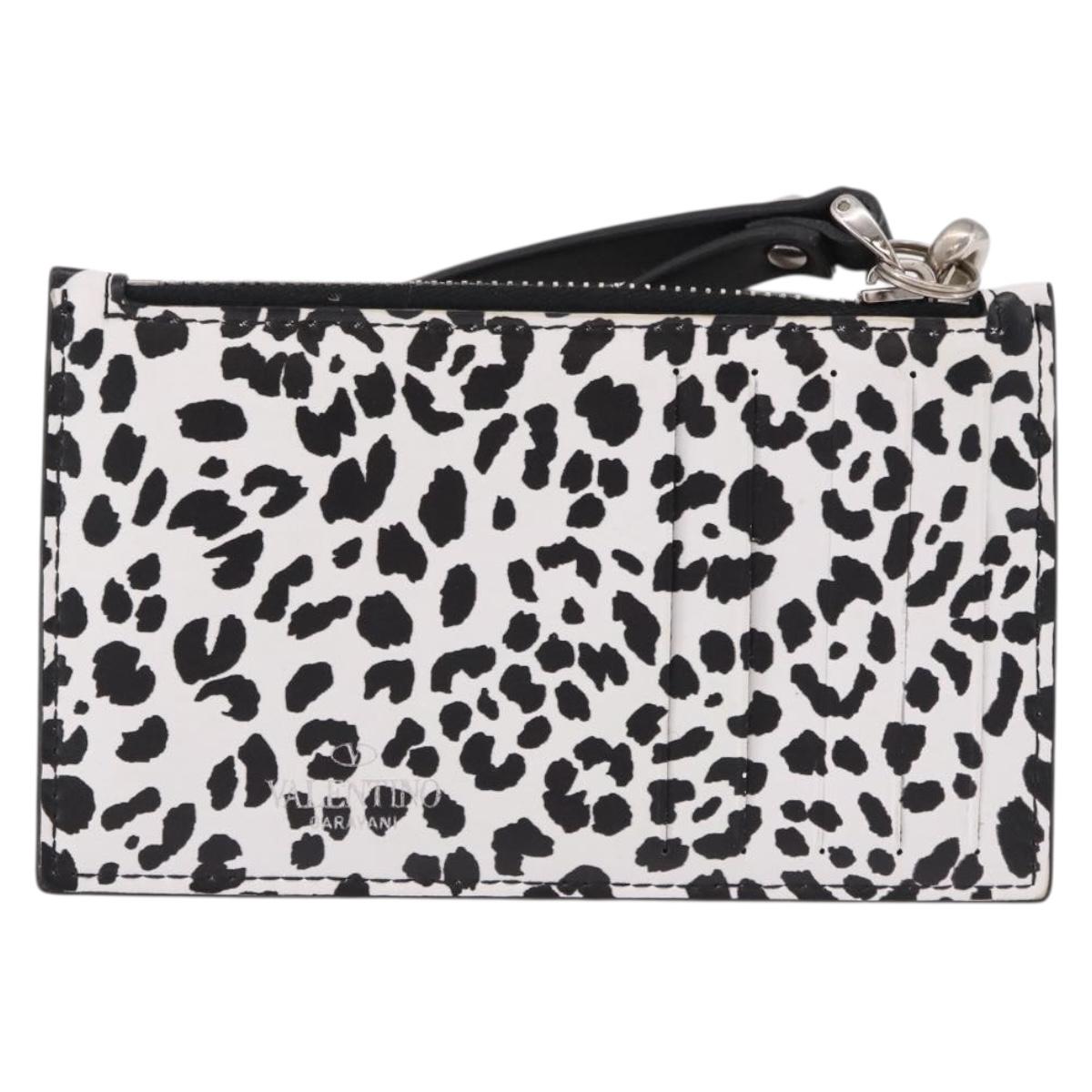 VALENTINO Card Case Leather White Silver Auth bs36085V