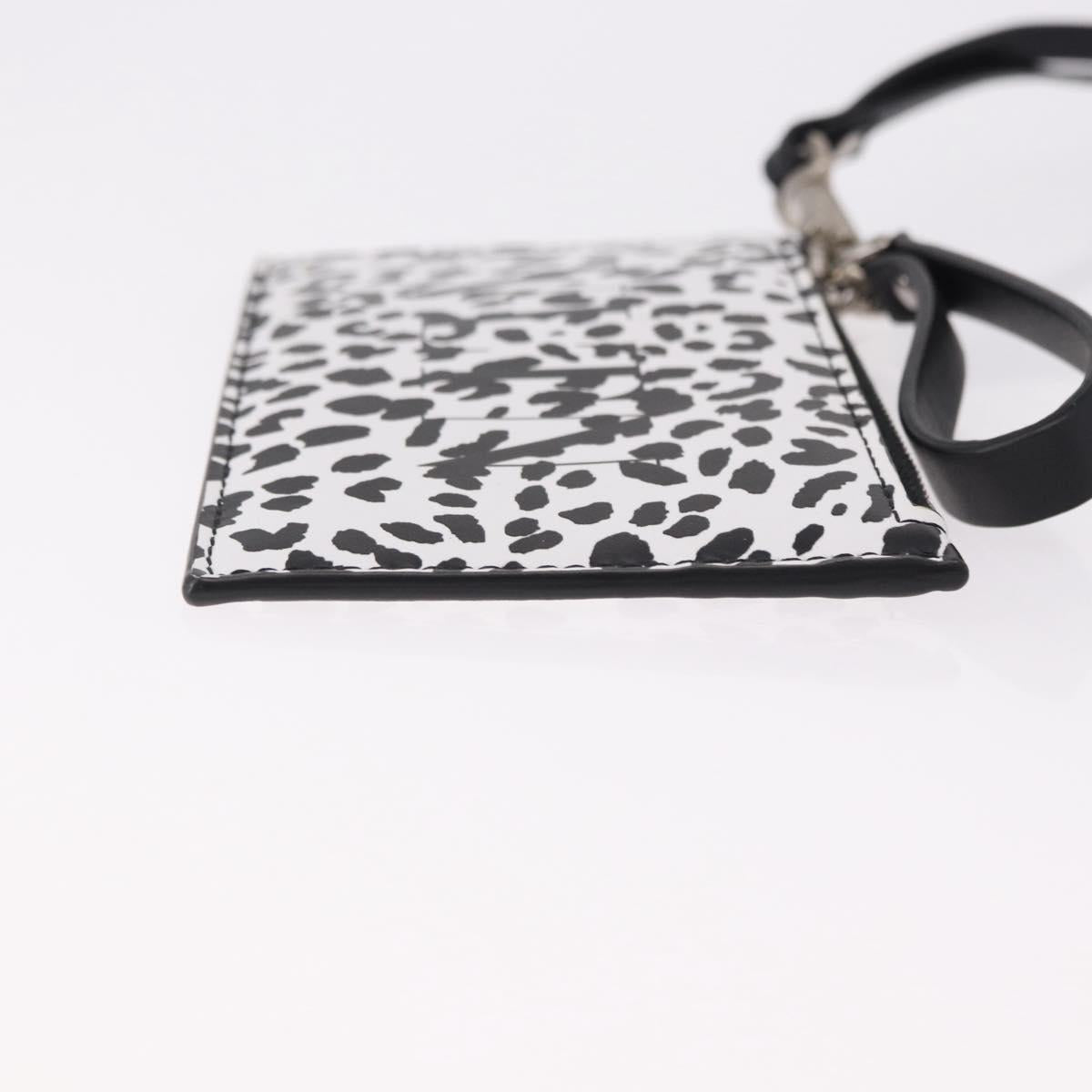 VALENTINO Card Case Leather White Silver Auth bs36085V