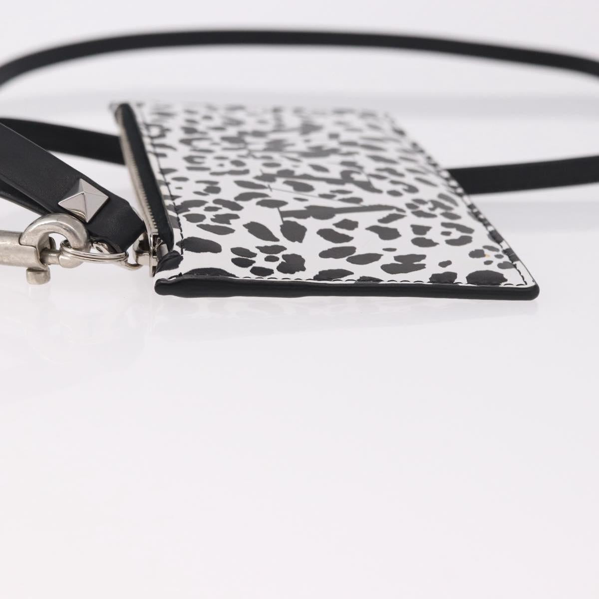 VALENTINO Card Case Leather White Silver Auth bs36085V