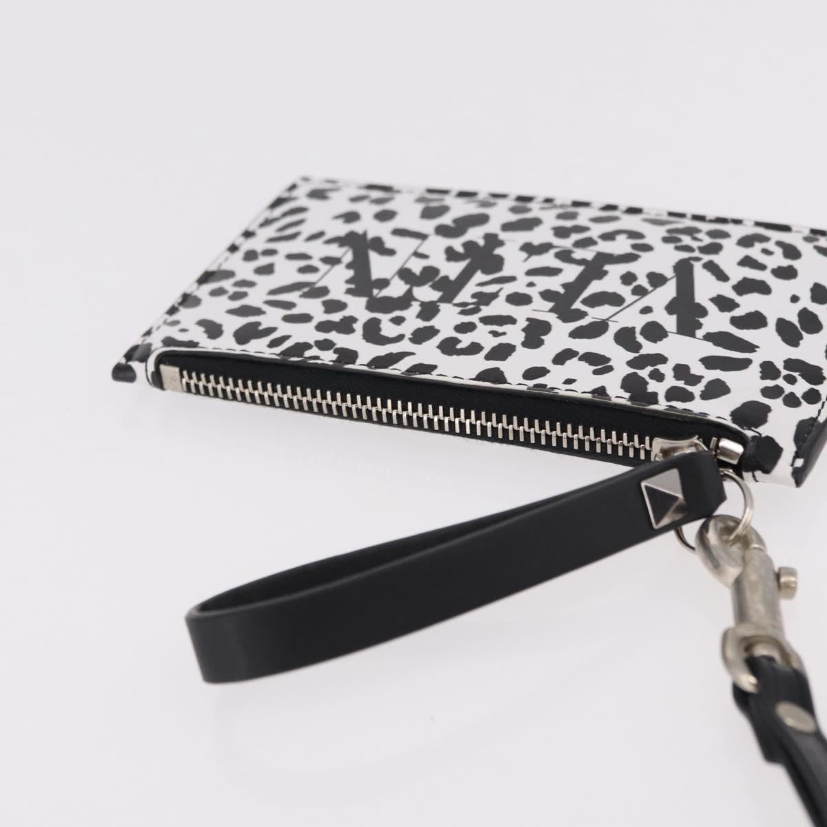 VALENTINO Card Case Leather White Silver Auth bs36085V
