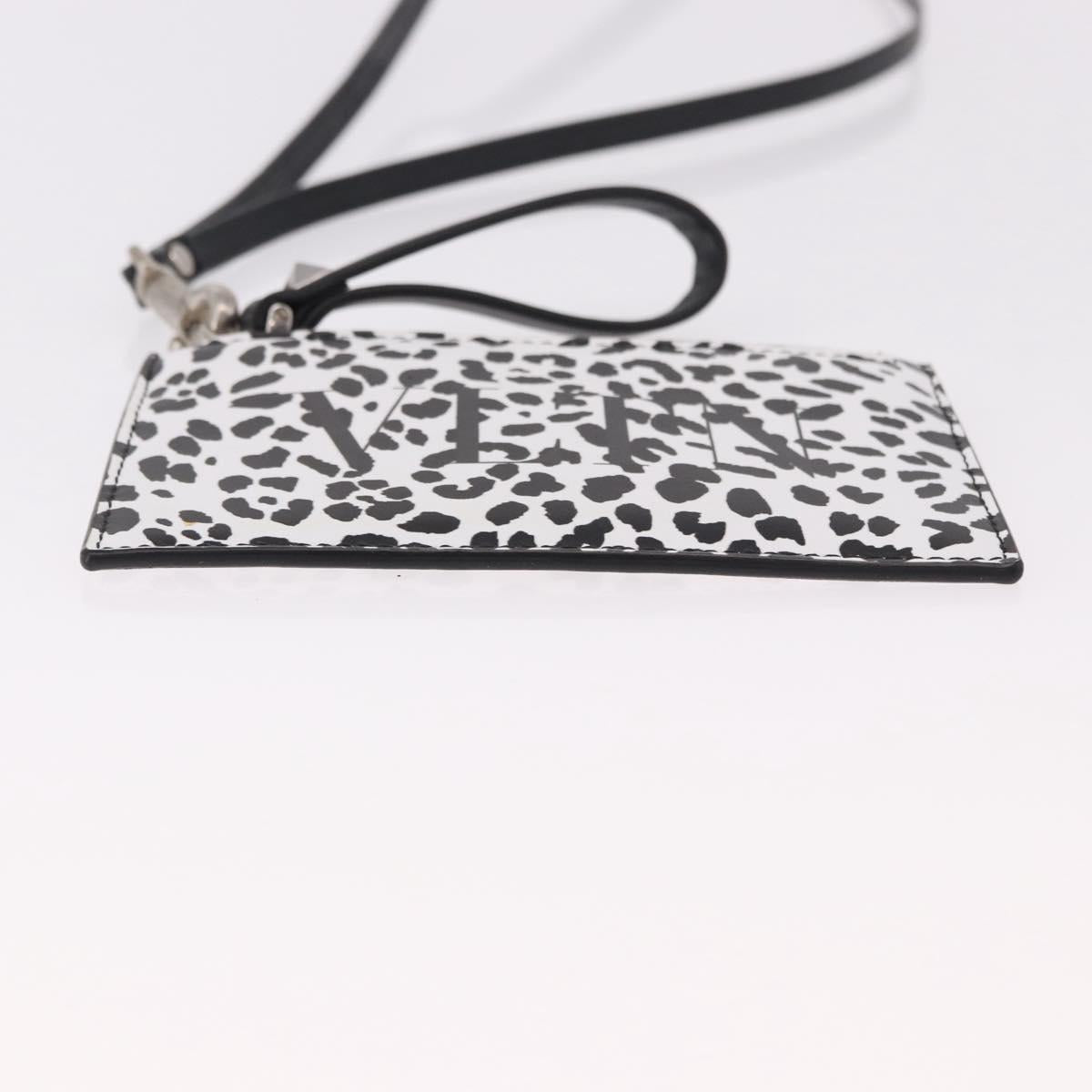 VALENTINO Card Case Leather White Silver Auth bs36085V