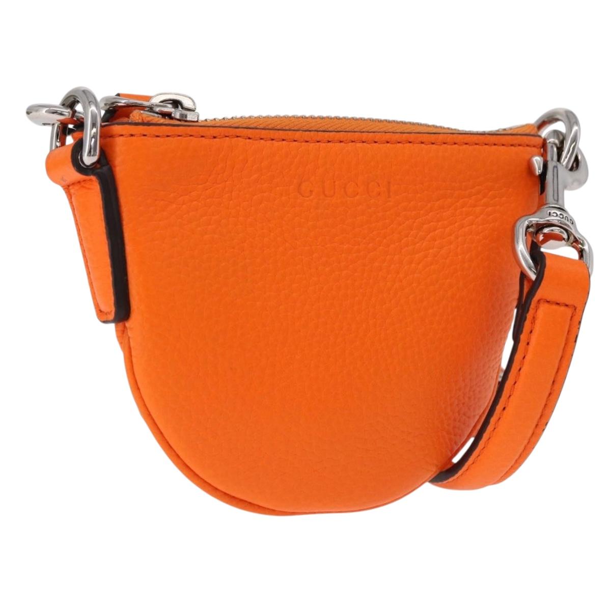 GUCCI Shoulder Pouch Web Sherry Line Leather Orange Silver 821831 Auth bs36086M