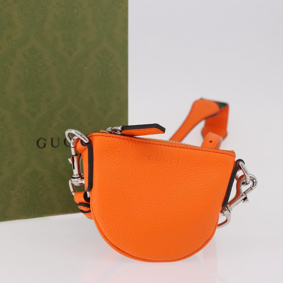 GUCCI Shoulder Pouch Web Sherry Line Leather Orange Silver 821831 Auth bs36086M