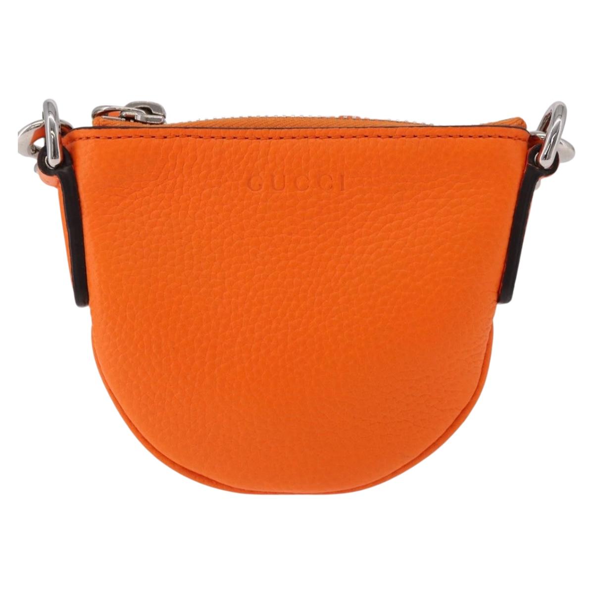 GUCCI Shoulder Pouch Web Sherry Line Leather Orange Silver 821831 Auth bs36086M