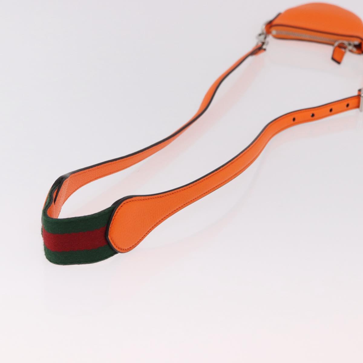 GUCCI Shoulder Pouch Web Sherry Line Leather Orange Silver 821831 Auth bs36086M
