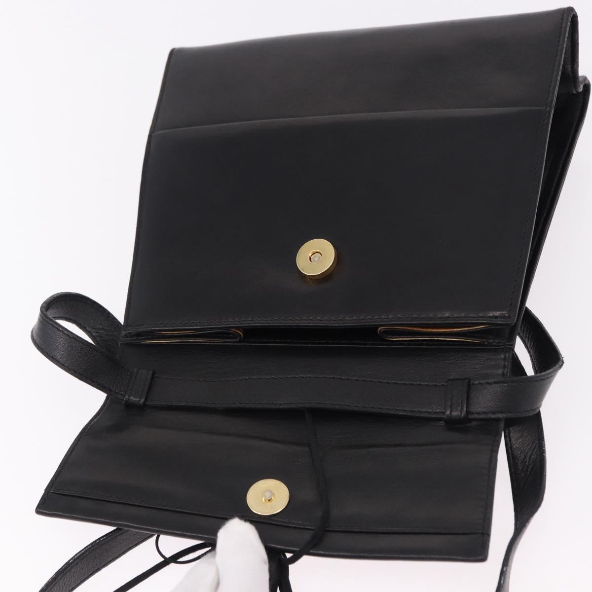 Salvatore Ferragamo Shoulder Bag Leather Black Gold Auth bs36087