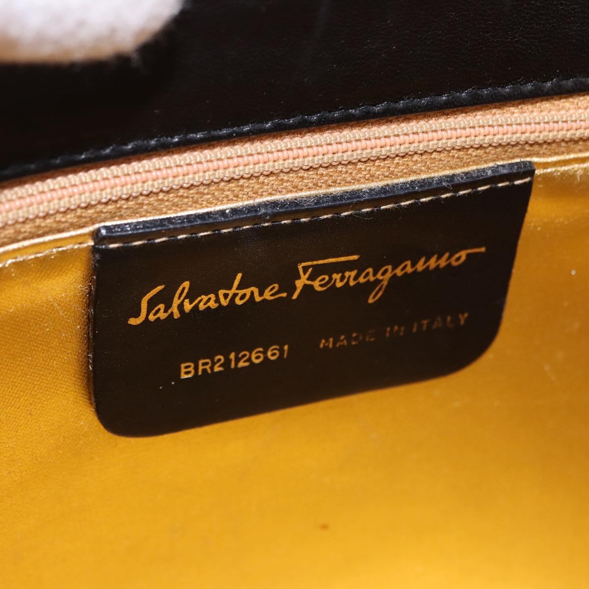 Salvatore Ferragamo Shoulder Bag Leather Black Gold Auth bs36087