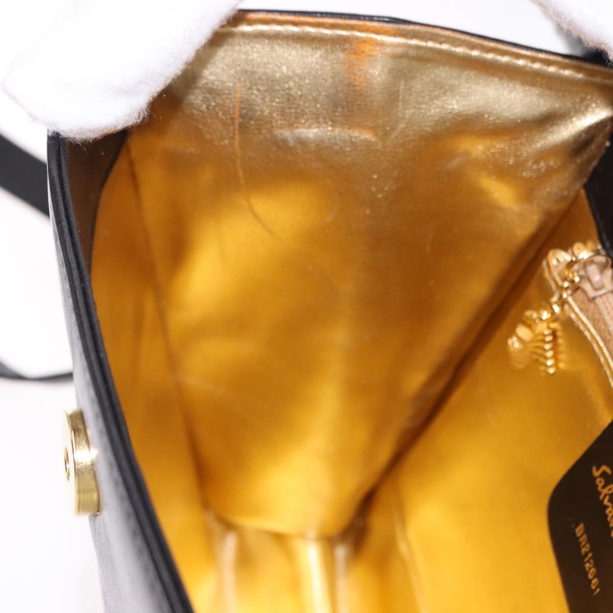 Salvatore Ferragamo Shoulder Bag Leather Black Gold Auth bs36087