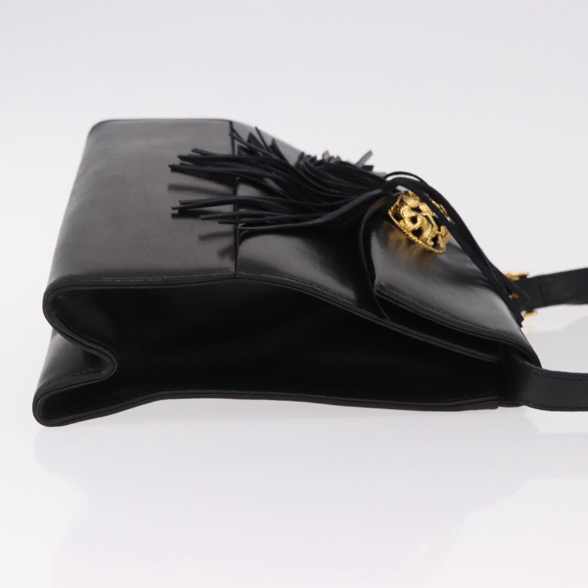Salvatore Ferragamo Shoulder Bag Leather Black Gold Auth bs36087