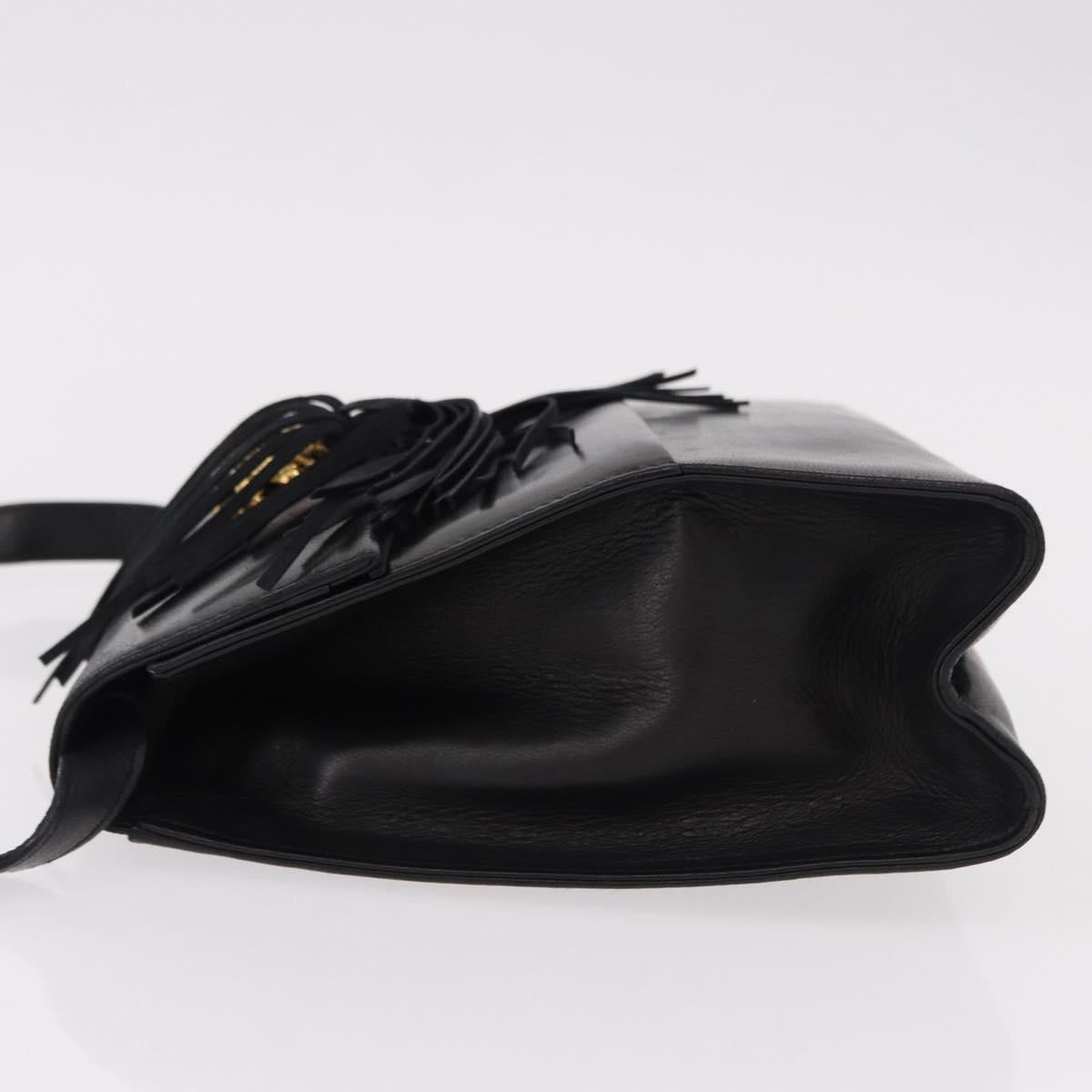 Salvatore Ferragamo Shoulder Bag Leather Black Gold Auth bs36087