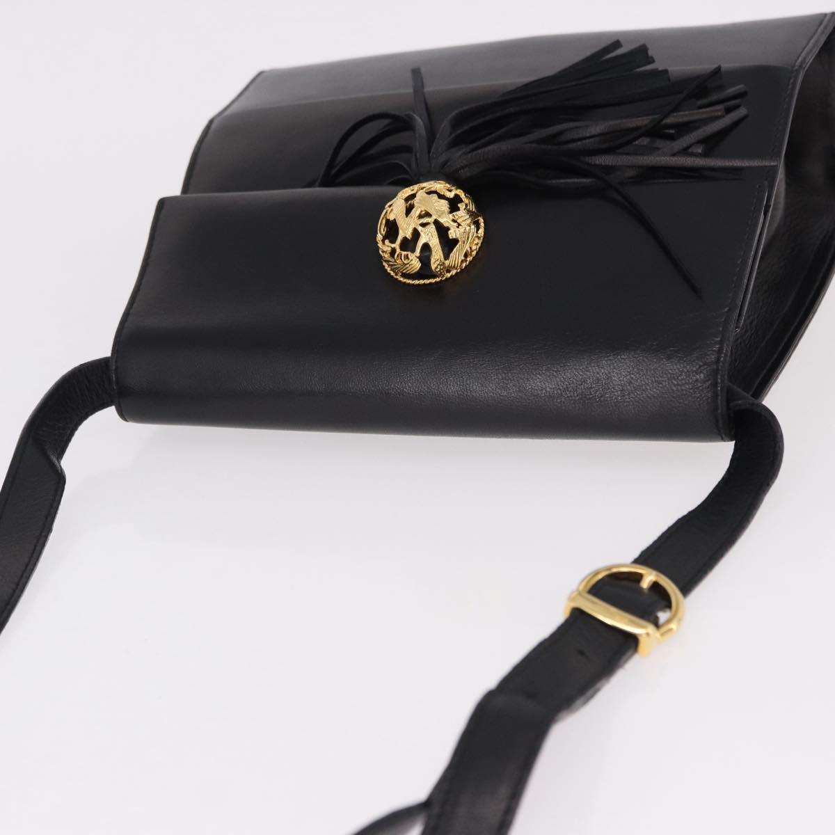 Salvatore Ferragamo Shoulder Bag Leather Black Gold Auth bs36087