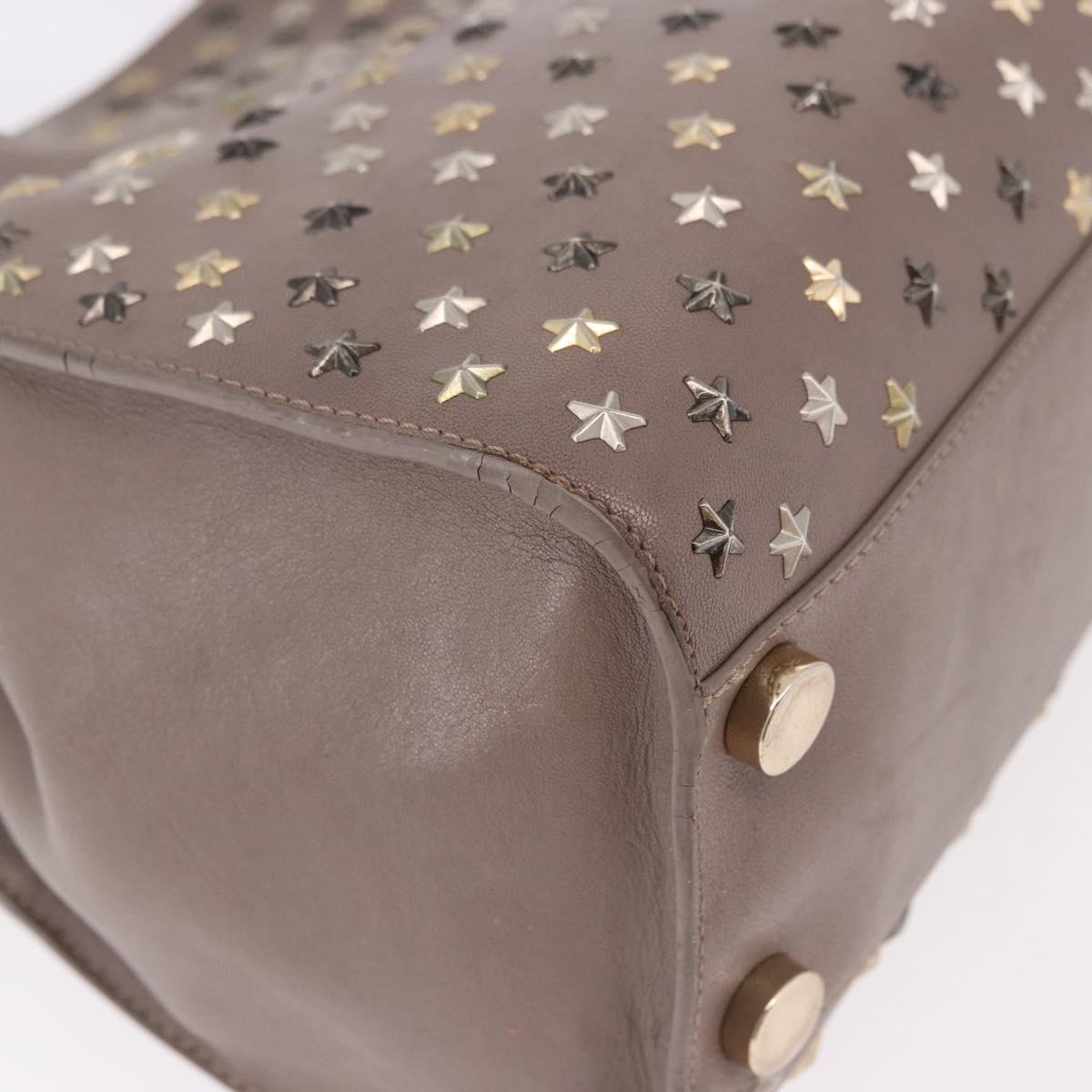 Jimmy Choo Riley Small Star Studs Hand Bag Leather Gray Gold Auth bs36088