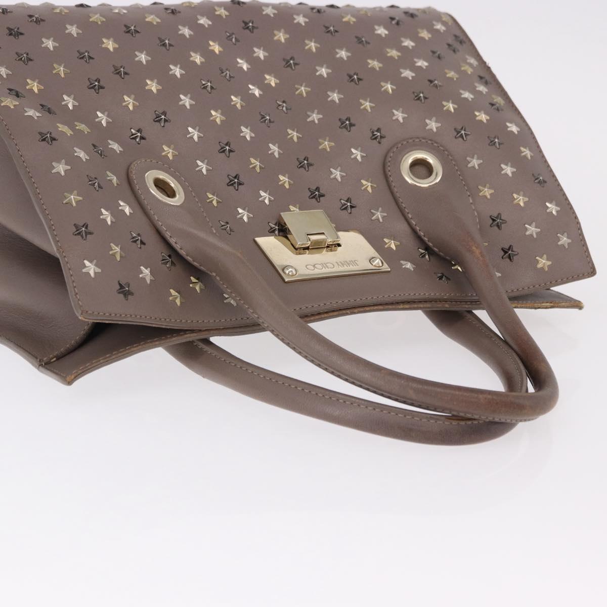 Jimmy Choo Riley Small Star Studs Hand Bag Leather Gray Gold Auth bs36088