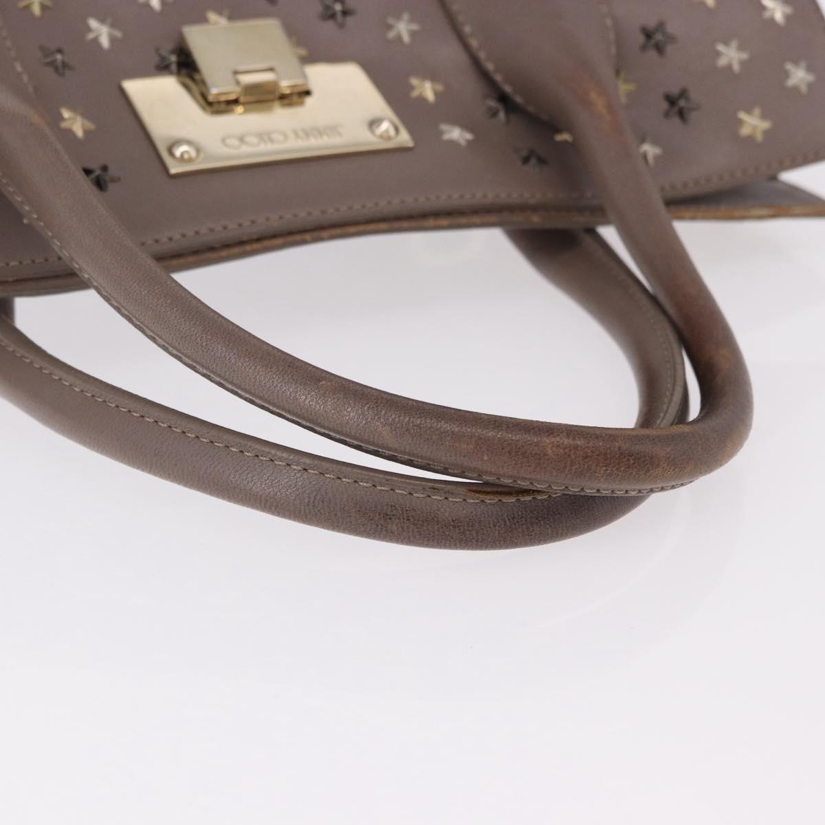 Jimmy Choo Riley Small Star Studs Hand Bag Leather Gray Gold Auth bs36088