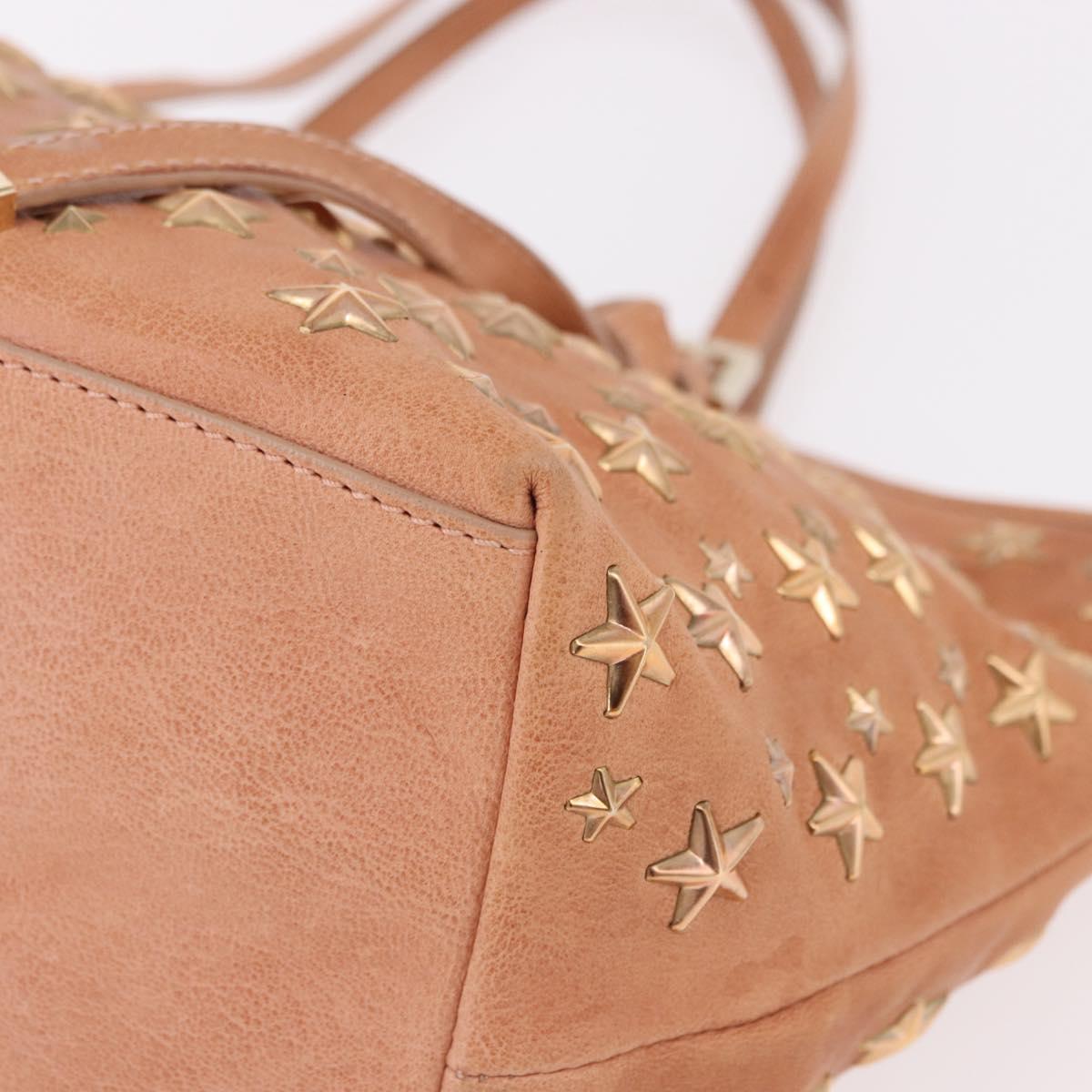 Jimmy Choo Star Studs Hand Bag Leather Pink Gold Auth bs36089