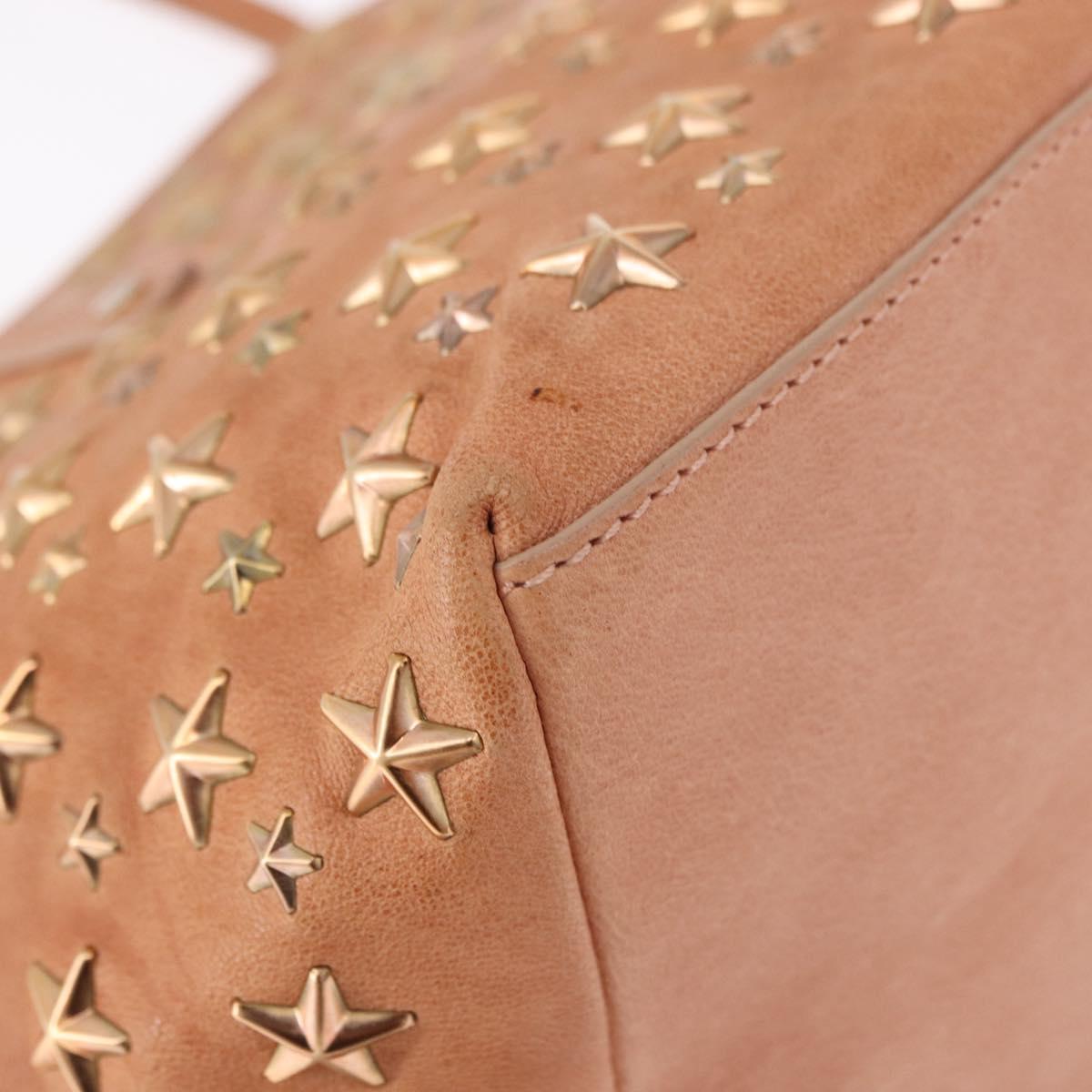 Jimmy Choo Star Studs Hand Bag Leather Pink Gold Auth bs36089