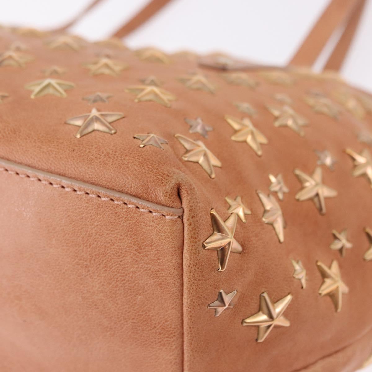 Jimmy Choo Star Studs Hand Bag Leather Pink Gold Auth bs36089